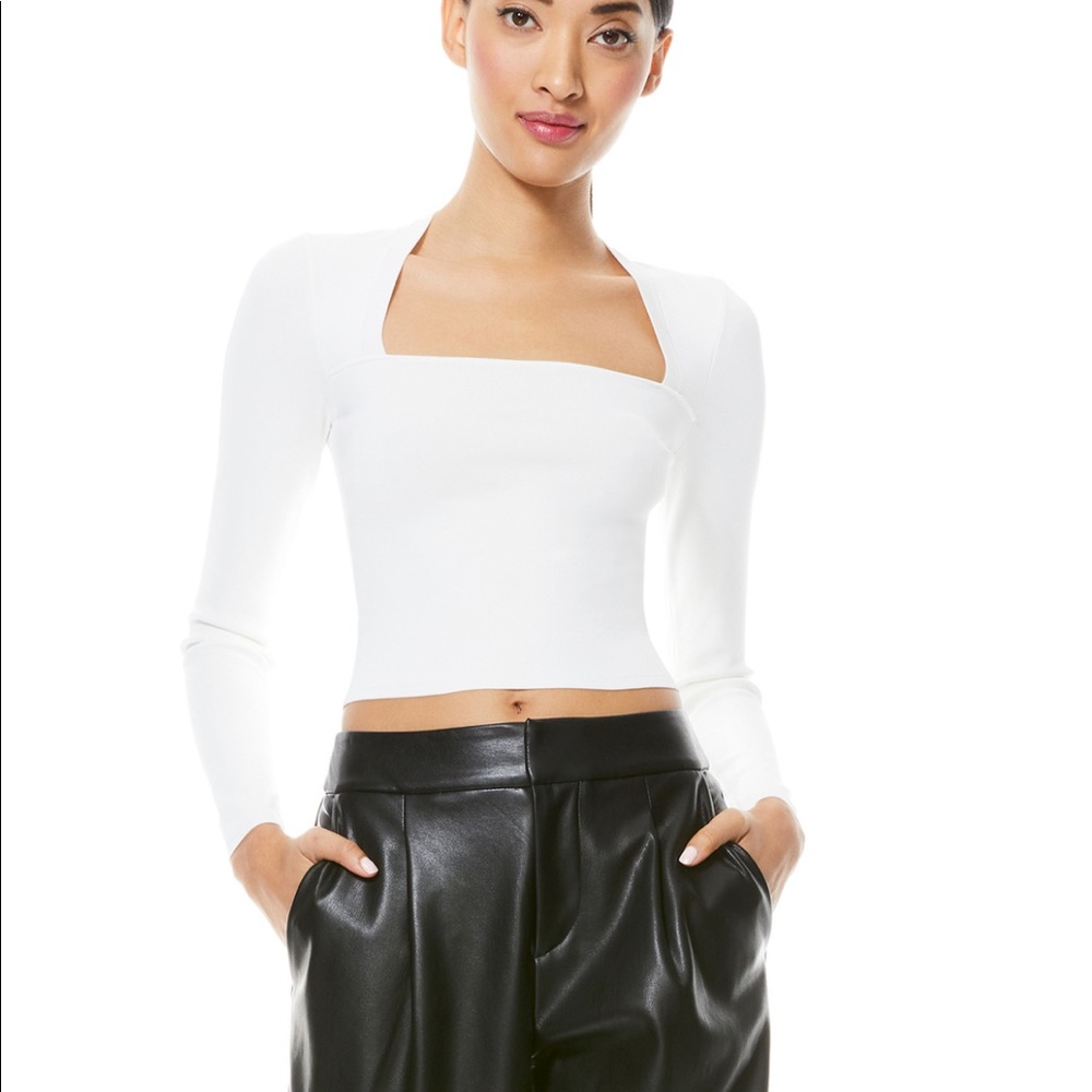 NWT Alice + Olivia Ricarda Cut Out Crop Top White XS